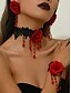 billige Kvinders halskæde-Gotisk smykkesæt med røde roser til kvinder, blondehalskæde, øreringe og armbånd, vintage victoriansk kostumetilbehør til halloweenfest og gotisk mode