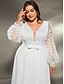 preiswerte WEISS-A-Linien-Abendkleid Elegantes Kleid Formelle Hochzeit Schleppe Bürstenbahn Langarm V-Ausschnitt Chiffon mit Falten