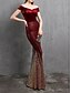 billiga Semi-formell / Cocktail-Sjöjungfru  Trumpet Aftonklänning Elegant Klänning Formal Bröllop Golvlång Korte Ärm Off Shoulder Sammet med Pärlor