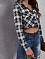 baratos Blazers e Fatos-Mulheres Camisa Social Xadrez Diário à moda Básico Manga Longa Colarinho de Camisa Tops regulares Trabalho Diário Feriado Botões Preto Primavera Outono