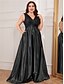 economico NERO-Abiti A-Line Taglie Forti Elegante Abito Curvy Formale Matrimonio Lunghezza P_avimento Senza Maniche Scollo a V Satin Scollo a V con Pieghe
