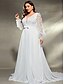 preiswerte WEISS-A-Linien-Abendkleid Elegantes Kleid Formelle Hochzeit Schleppe Bürstenbahn Langarm V-Ausschnitt Chiffon mit Falten