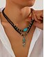 billige Mænds smykker-Vintage herrehalskæde med fjervedhæng og turkise perler – lædersmykker i tribalstil til festivaler, rejser og hverdagsbrug