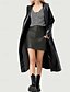 voordelige Imitatieleren jassen-Dames Regenjas Houd Warm Comfortabel Zak Actief Modieus Effen Uitgaan Weekend Open voorzijde Lang Strijkijzer Normale pasvorm Lange mouw bovenkleding Zwart Herfst Winter