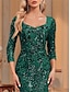 voordelige Semi-formeel / Cocktail-Zeemeermin  Trompet Quinceanera Jurken Elegante Jurk Formele Bruiloft Vloerlengte Lange Mouw Hartvormige Pailletten met Pailletten