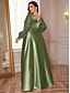 ieftine verde-Rochii Plus Size A-Line Elegantă Rochie de Curbe Formală Nuntă Lungime Pământ Mâneci Lungi Gât în V Poliester cu Pliseuri