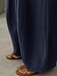 baratos Calça de linho de algodão simples-Mulheres Calças de linho de algodão Atrevido Perna larga Moda Casual Comprimento total Cintura Média Tecido Cintura elástica Respirável Confortável Micro-Elástica Rua Roupa Diária Para Noite Azul Céu