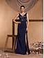 billiga Semi-formell / Cocktail-Mermaid  Trumpet Quinceanera Klänningar Elegant Klänning Formell Bröllop Golvlängd Ärmlös V-hals Satäng Rygglös med Slits