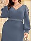 voordelige BLAUW-A-Lijn Plus Size Jurken Elegante Curve Jurk Formele Bruiloft Vloerlengte Lange Mouw V Hals Chiffon Met Pailletten