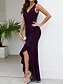 cheap Semi-formal / Cocktail-Mermaid / Trumpet Wedding Guest Dresses Elegant Dress Wedding Guest Engagement Asymmetrical Sleeveless V Neck Stretch Crepe with Ruffles Slit