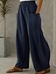 baratos Calça de linho de algodão simples-Mulheres Calças de linho de algodão Atrevido Perna larga Moda Casual Comprimento total Cintura Média Tecido Cintura elástica Respirável Confortável Micro-Elástica Rua Roupa Diária Para Noite Azul Céu