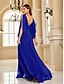 billiga BLÅ-A-linjeformade Quinceanera Klänningar Elegant Klänning Formell Bröllop Golvlängd Lång Ärmd V Nacke Chiffon V Bak med Färger Slits