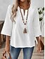 billige Lace Toppe-Dame Blondeskjorte Helfarve Stilfuld Afslappet 3/4-ærmer V-hals Almindelige toppe Daglig Blonder Patchwork Hvid Rød Blå Guld Sommer Forår