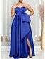 preiswerte Empire-Waist-Abendkleider-A-Linie Hochzeitsgast Kleider Elegantes Kleid Hochzeitsgast Verlobung Bodenlänge Ärmellos Sweetheart Satin mit Schlitz Schmetterling