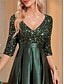 billige SVART-A-Line Quinceanera Kjoler Elegant Kjole Formell Bryllup Gulv Lengde Lang Erme V Utringning Polyester med Paljetter