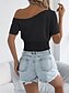 preiswerte Einfarbige Farben-Damen Tank Top Einfarbig Täglich Lässig Kurzarm Kalter Schulter-Ausschnitt Normale Oberteile Täglich Strandbekleidung Schwarz Weiß Fuchsie Orange Khaki Sommer Frühling