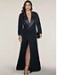 preiswerte Bodenlänge-Blazer Kleid Black Tie Meerjungfrau  Trompete Abendkleid Elegantes Kleid Nadelstreifen Smoking Kleid mit Reißverschluss Hochzeitsgast Formale knöchellang Lange Ärmel Spitzrevers Satin mit Tasche