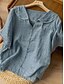 abordables Chemises-Femmes Chemises en coton et lin Couleur Unie Basique Occasionnel Manche Courte Col de chemise Hauts Réguliers Quotidien Boutons Blanche Rose Claire Bleu Orange Vert Été Printemps