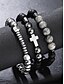 cheap Men&#039;s Jewelry-Men&#039;s Obsidian Beaded Cross Bracelet Set - Multi-layered matte obsidian and metal beads with grey gemstone decoration, Stretch design, Bohemian style, Ssuitable for daily wear or casual outing