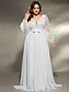 preiswerte WEISS-A-Linien-Abendkleid Elegantes Kleid Formelle Hochzeit Schleppe Bürstenbahn Langarm V-Ausschnitt Chiffon mit Falten