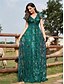 abordables Champagne-Robes de quinceanera en forme A Robe élégante Robe de mariage formelle longueur sol manches courtes col en V sequins dos en V avec sequins