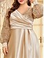 ieftine verde-Rochii Plus Size A-Line Elegantă Rochie de Curbe Formală Nuntă Lungime Pământ Mâneci Lungi Gât în V Poliester cu Pliseuri