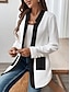 baratos Casacos &amp; Casacos de Trench-Mulheres Jaqueta casual Confortável Respirável Bolsos Botões Casual Tecido Férias Rua Casual Roupa Diária Não Trespassado Padrão Colarinho Chinês Normal Manga Longa agasalhos Preto Branco Primavera