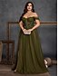 cheap GREEN-A-Line Plus Size Dresses Elegant Curve Dress Formal Wedding Floor Length Sleeveless Off Shoulder Chiffon Backless with Slit