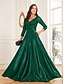 billige Semi-formel / Cocktail-A-Linje quinceanera kjoler elegant kjole formel bryllup gulvlængde langærmet V-hals satin med folder