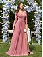 economico Rosa-Abiti A-Line Quinceanera Elegante Vestito Matrimonio Formale Lunghezza Piena Maniche Lunghe Scollo a V Chiffon Schiena a Scala con Pieghe