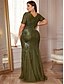 abordables VERT-Robes taille plus élégantes sirène  trompette robe courbée formelle pour mariage longueur sol manches courtes col rond polyester avec sequins