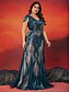 cheap BLUE-A-Line Plus Size Dresses Elegant Curve Dress Formal Wedding Floor Length Short Sleeve V Neck Sequined with Sequin 2025