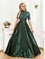 billiga Semi-formell / Cocktail-A-Löpare Quinceanera Klänningar Elegant Klänning Formell Bröllop Golvlängd Kort ärm Rundad Halsringning Polyester med Plisseringar