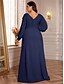 voordelige BLAUW-A-Lijn Plus Size Jurken Elegante Curve Jurk Formele Bruiloft Vloerlengte Lange Mouw V Hals Chiffon Met Pailletten