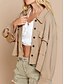 abordables Chaquetas camiseras-Mujer Chaqueta casual Cómodo Transpirable Bolsillo Botones Casual Plano Vacaciones Calle Casual Ropa Cotidiana Botonadura Simple Corto Cuello Vuelto Ajuste regular Manga Larga Ropa de calle Negro
