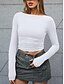 billige Plain t-skjorte-Dame Trange topper Helfarge Stilfull Fritid Y2K Langermet Crew-hals Crop Tops Daglig Ferie Ut på byen Svart Hvit Rosa Brun Sommer Vår