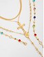 abordables Collier pour femme-Collier pendentif croix multicouche en or et argent pour femme avec perles multicolores - bijoux religieux à la mode pour un usage quotidien, des sorties décontractées et des occasions spéciales