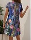 preiswerte Kunst &amp; Design Kleider-Damen Minikleid T-Shirt-Kleid Sommerkleid A Linie Kleid Urlaub Lässig Boho Strand Normale Passform Blumen Grafik Abstrakt Kurzarm V Ausschnitt Gelb Rote Blau Purpur Sommer Frühling