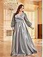 ieftine verde-Rochii Plus Size A-Line Elegantă Rochie de Curbe Formală Nuntă Lungime Pământ Mâneci Lungi Gât în V Poliester cu Pliseuri