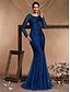 voordelige BLAUW-Zeemeermin  Trompet Quinceañera Jurken Elegante Jurk Formele Bruiloft Vloerlengte Lange Mouw Crew Neck Polyester met Pailletten