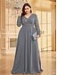 voordelige BLAUW-A-Lijn Plus Size Jurken Elegante Curvy Jurk Formele Bruiloft Vloerlengte Lange Mouw V-Hals Chiffon met Sequin