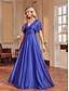 billiga BLÅ-A-Linje Quinceanera Klänningar Elegant Klänning Formell Bröllop Golvlängd Kortsleeve V-Hals Chiffon med Plisseringar