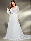 preiswerte WEISS-A-Linien-Abendkleid Elegantes Kleid Formelle Hochzeit Schleppe Bürstenbahn Langarm V-Ausschnitt Chiffon mit Falten