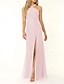 cheap Bridesmaid Dresses-Mermaid / Trumpet Bridesmaid Dress Halter Neck Sleeveless Elegant Floor Length Chiffon with Split Front