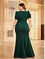 voordelige BLAUW-Zeemeermin  Trompet Plus Size Jurken Elegante Curve Jurk Formele Bruiloft Vloerlengte Korte Mouw V-hals Polyester met Applicaties