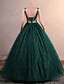 abordables Vestidos de noche-Vestido de Noche Corte de Baile Elegante Vestido Formal Prom Largo Sin Mangas Cuello en V Tul con Purpurina Lentejuelas