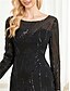 voordelige BLAUW-Zeemeermin  Trompet Quinceañera Jurken Elegante Jurk Formele Bruiloft Vloerlengte Lange Mouw Crew Neck Polyester met Pailletten