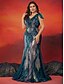 cheap BLUE-A-Line Plus Size Dresses Elegant Curve Dress Formal Wedding Floor Length Short Sleeve V Neck Sequined with Sequin 2025