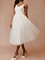 abordables Petits robes blanches-Robes de Mariage Petite Robe Blanche Engagement Robes de Mariée A-Line Col en V Sans Manches Longueur Genou Satin Avec Ceinture  Ruban Appliqués