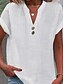 cheap Shirts-Women's Shirt Linen-feel Shirts Blouse Buttons Solid Color Basic Casual Short Sleeve V Neck Regular Tops Daily Work White Summer